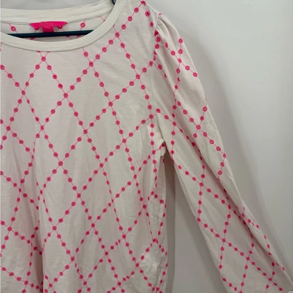 White Long Sleeve Top with Pink Diamond Dot Pattern - Picture 4 of 10